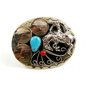 Handcrafted Cowboy Horse Bowing 3 Nickels Coral Turquoise Belt Buckle USA