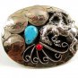 Handcrafted Cowboy Horse Bowing 3 Nickels Coral Turquoise Belt Buckle USA