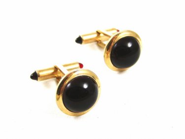True Vintage Goldtone & Red Cufflinks By Krementz 103114