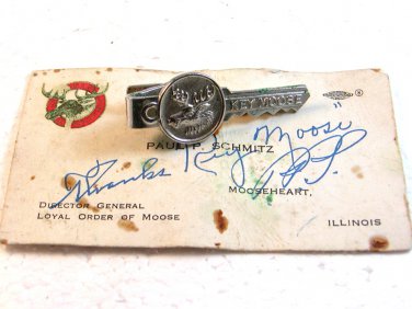 Vintage Key Moose Tie Clasp with Key Moose Card & Signature