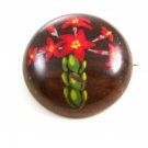 Vintage Handmade Eastern European Hand Painted Flower Brooch