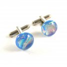 Unmarked Silvertone & Blue Pink Dichoric Cufflinks 11062013ttr