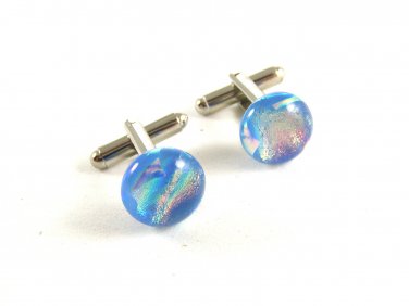 Unmarked Silvertone & Blue Pink Dichoric Cufflinks 11062013ttr