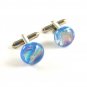 Unmarked Silvertone & Blue Pink Dichoric Cufflinks 11062013ttr