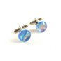 Unmarked Silvertone & Blue Pink Dichoric Cufflinks 11062013ttr