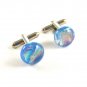 Unmarked Silvertone & Blue Pink Dichoric Cufflinks 11062013ttr