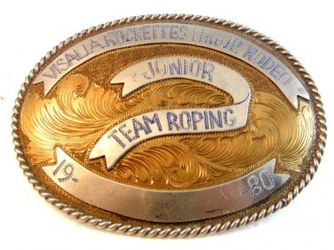 Vintage 1980 Visalia Rockettes Team Roping Western Rodeo Cowboy Belt Buckle