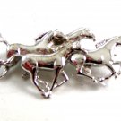 4 Running Horses Silvertone Brooch