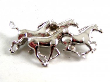 4 Running Horses Silvertone Brooch