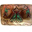 Native American Silver Turquoise Coral Teepee Birds Belt Buckle