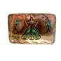 Native American Silver Turquoise Coral Teepee Birds Belt Buckle