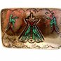 Native American Silver Turquoise Coral Teepee Birds Belt Buckle