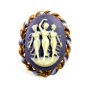 Goldtone Blue Purplish 3 Muses Cameo Brooch Earrings Unmarked 102014