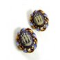 Goldtone Blue Purplish 3 Muses Cameo Brooch Earrings Unmarked 102014