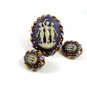 Goldtone Blue Purplish 3 Muses Cameo Brooch Earrings Unmarked 102014