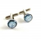 Unmarked Silvertone & Blue Dichoric Cufflinks 1106201mmk