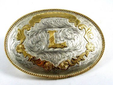 Western Cowboy Mexican Silver Tone Initial / Letter L Belt Buckle 10312013