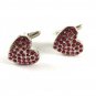 Silvertone & Pink Rhinestones Heart Cufflinks 11062013bd