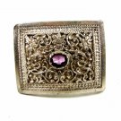 Handmade Tribal Silver & Purple Belt Buckle Unmarked 110614