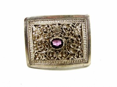 Handmade Tribal Silver & Purple Belt Buckle Unmarked 110614