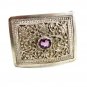 Handmade Tribal Silver & Purple Belt Buckle Unmarked 110614