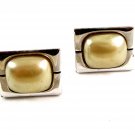 Silvertone & Faux Mauve Pearl Cufflinks Signed Hickok USA