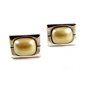 Silvertone & Faux Mauve Pearl Cufflinks Signed Hickok USA
