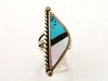 Native American & Silver Coral Onyx Turquoise  Ring
