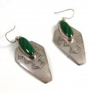 Southwest Sterling Silver & Malachite Dangley Earrings Signed