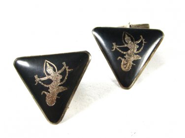 Sterling Silver Niello Dancer Triangle Cufflinks Unbranded Made In Siam 71615