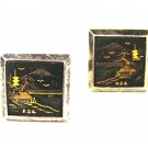 Silver Damascene Goldtone Mt. Fuji Cufflinks Unbranded Made In Japan 71615