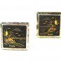 Silver Damascene Goldtone Mt. Fuji Cufflinks Unbranded Made In Japan 71615