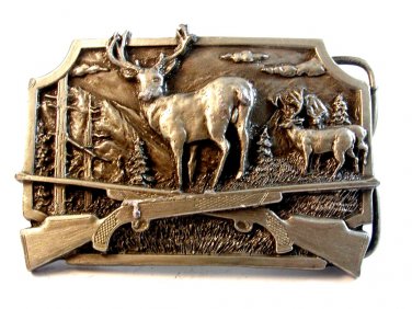 1982 Siskiyou Crossed Hunting Rifles Buck Deer Belt Buckle
