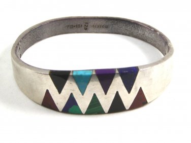 Mexican Taxco Sterling Silver Malachite Tiger Eye Lapis Onyx Bracelet
