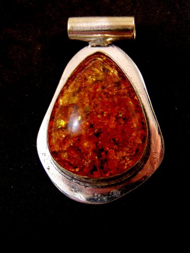 Large Sterling Silver Handmade Amber Pendant