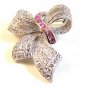 Sterling Silver Pink & Clear Rhinestones Bow Ribbon Brooch