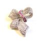 Sterling Silver Pink & Clear Rhinestones Bow Ribbon Brooch
