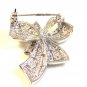 Sterling Silver Pink & Clear Rhinestones Bow Ribbon Brooch