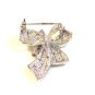 Sterling Silver Pink & Clear Rhinestones Bow Ribbon Brooch