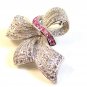Sterling Silver Pink & Clear Rhinestones Bow Ribbon Brooch