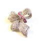 Sterling Silver Pink & Clear Rhinestones Bow Ribbon Brooch