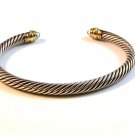 David Yurman 14K 585 Sterling Silver Blue Topaz Cable Cuff Bracelet
