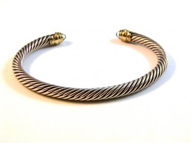David Yurman 14K 585 Sterling Silver Blue Topaz Cable Cuff Bracelet