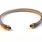 David Yurman 14K 585 Sterling Silver Blue Topaz Cable Cuff Bracelet