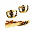 True Vintage Horse Shoe Goldtone Cufflinks & Tie Clasp By SWANK 101614