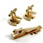 True Vintage Horse Shoe Goldtone Cufflinks & Tie Clasp By SWANK 101614