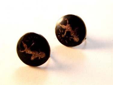 Siam Sterling Niello Dancing Lady Screw Back Earrings Lot 4456