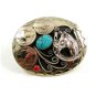 Handcrafted Cowboy Horse Shoe 3 Nickels Coral Turquoise Belt Buckle USA