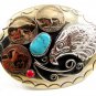Handcrafted American Eagle 3 Nickles Coral & Turquoise Belt Buckle US