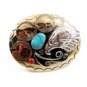 Handcrafted American Eagle 3 Nickles Coral & Turquoise Belt Buckle US